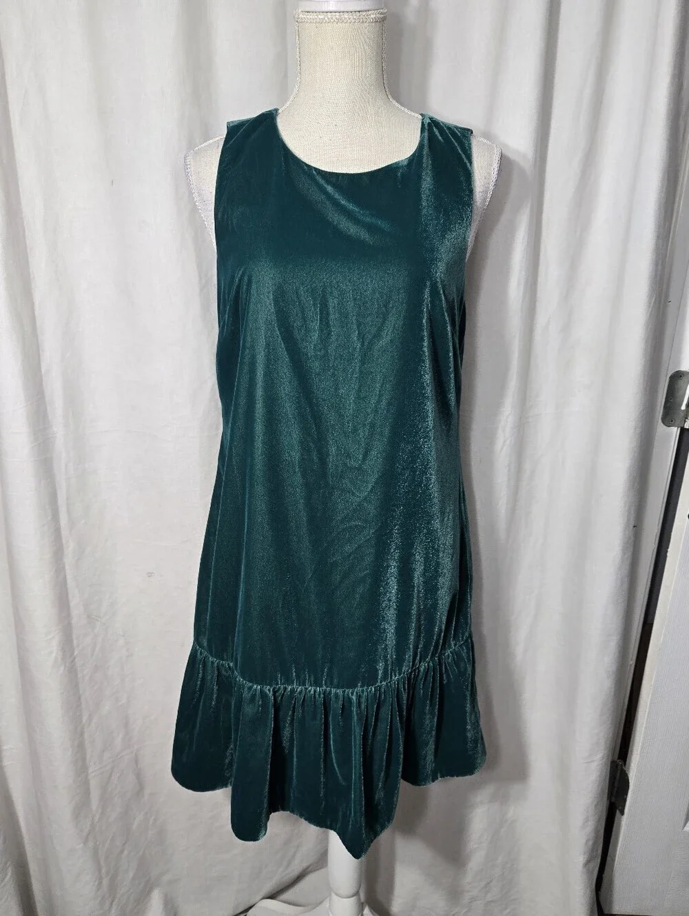 J Crew Velvet Ruffle Hem Shift Dress Green Sz 6